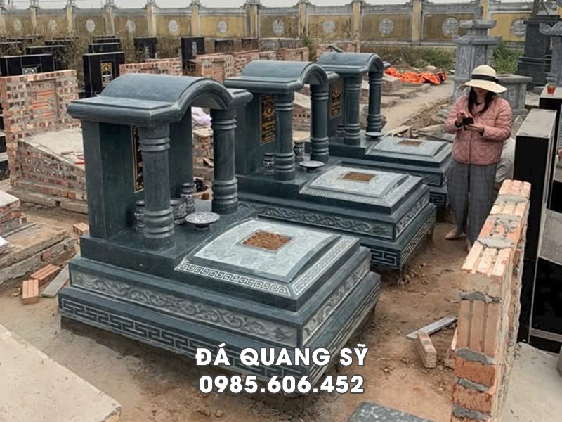 Mẫu Mộ đá xanh rêu 3 cấp 1 mái - Mẫu Mộ 1 mái